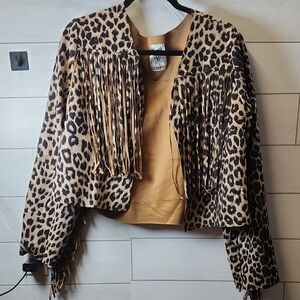 NWOT Vocal Leopard Patterned Fringe Jacket